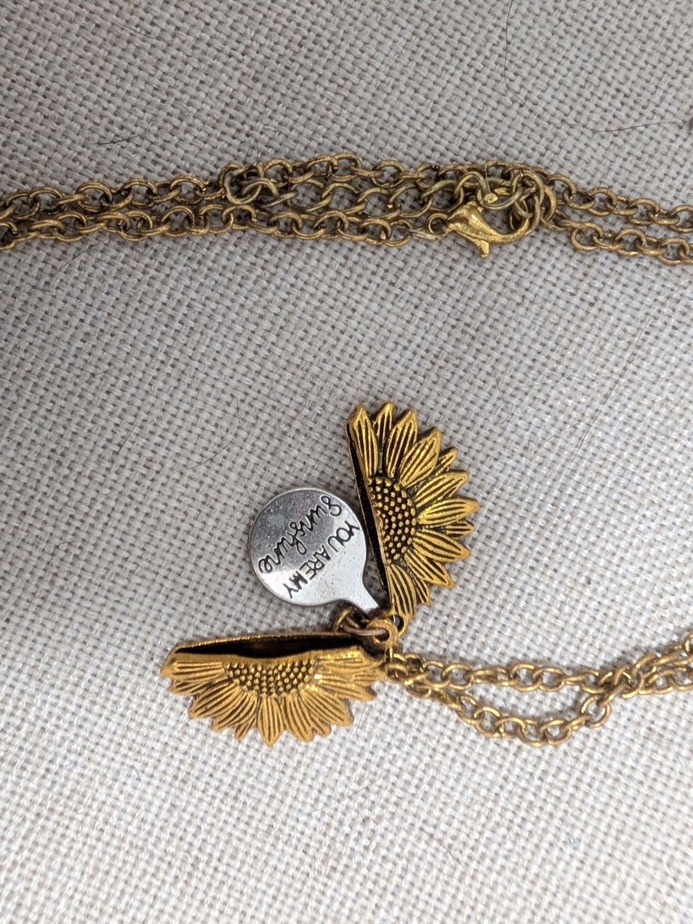 Gold Sunflower Pendant Necklace with Engraved Charm